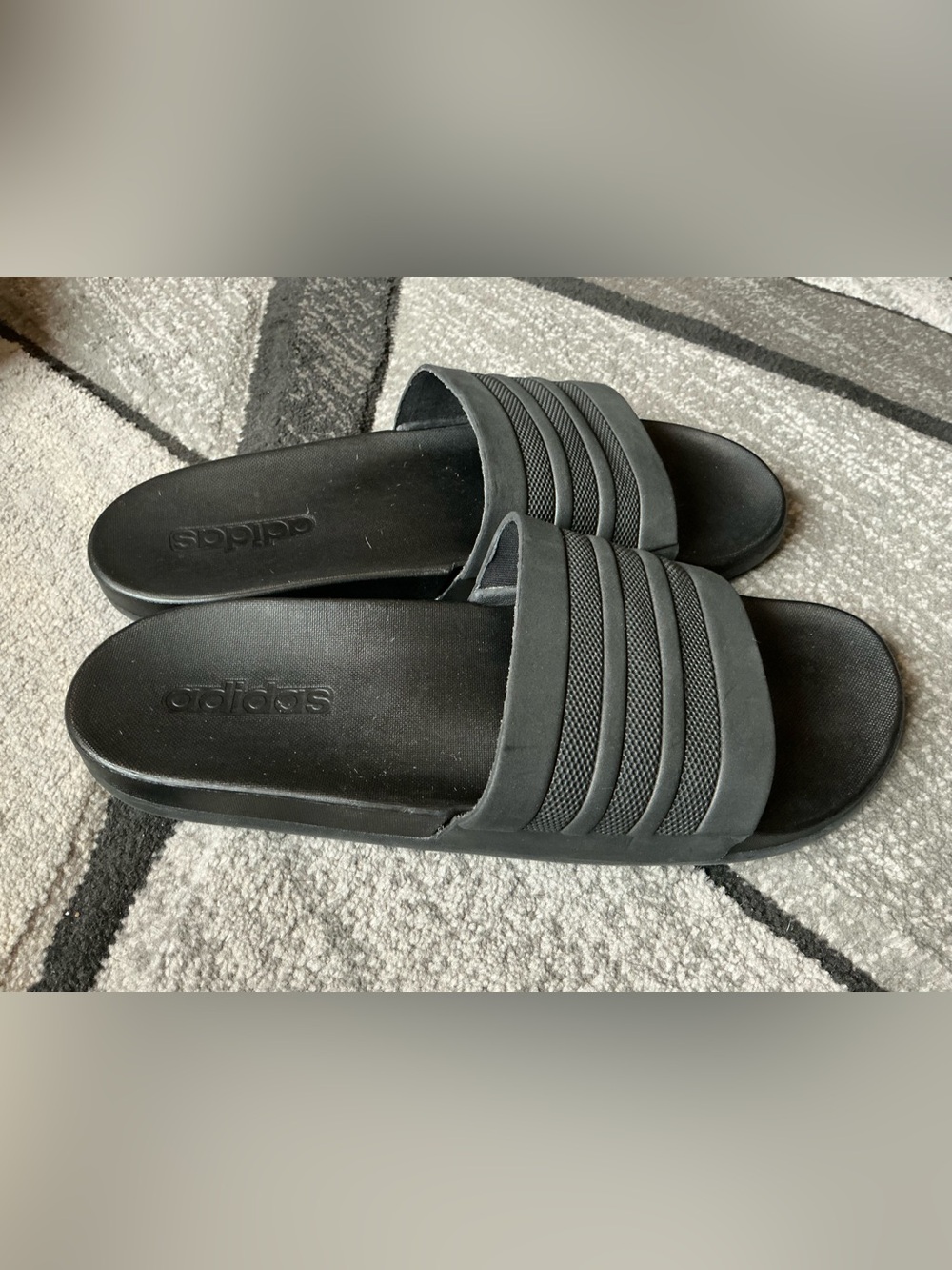 Size 11 - Adidas Black Black Stripe Slides Flip Flops